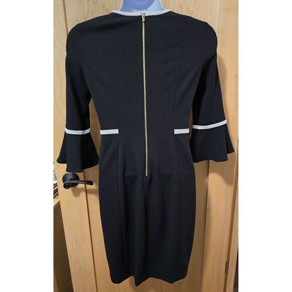 Calvin Klein Black Dress With White Trim & Bell Sleeves whimigoth academia - Picture 5 of 6